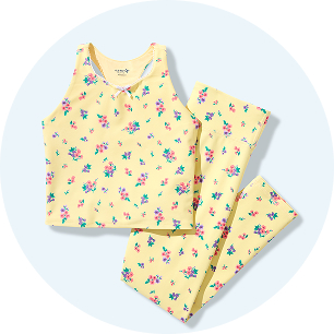 Image of yellow floral workout set.
