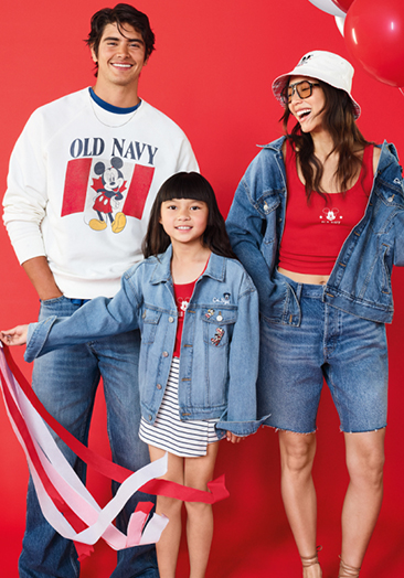 Image of a group of models wearing the Old Navy x Disney collection.