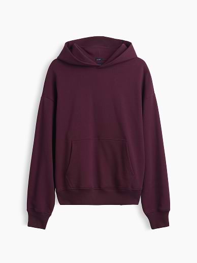 a burgundy sweatshirt with a hoodie on a white background