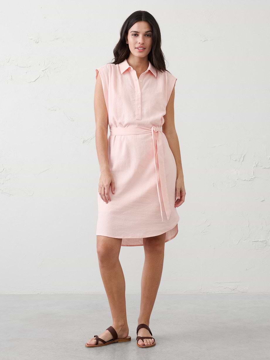 Woman in pink dress.