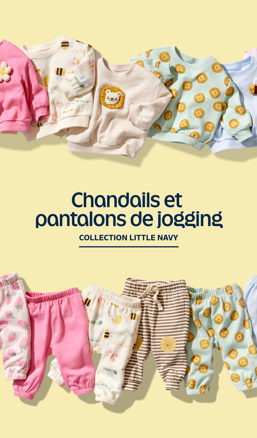 Chandails et pantalons de jogging.
