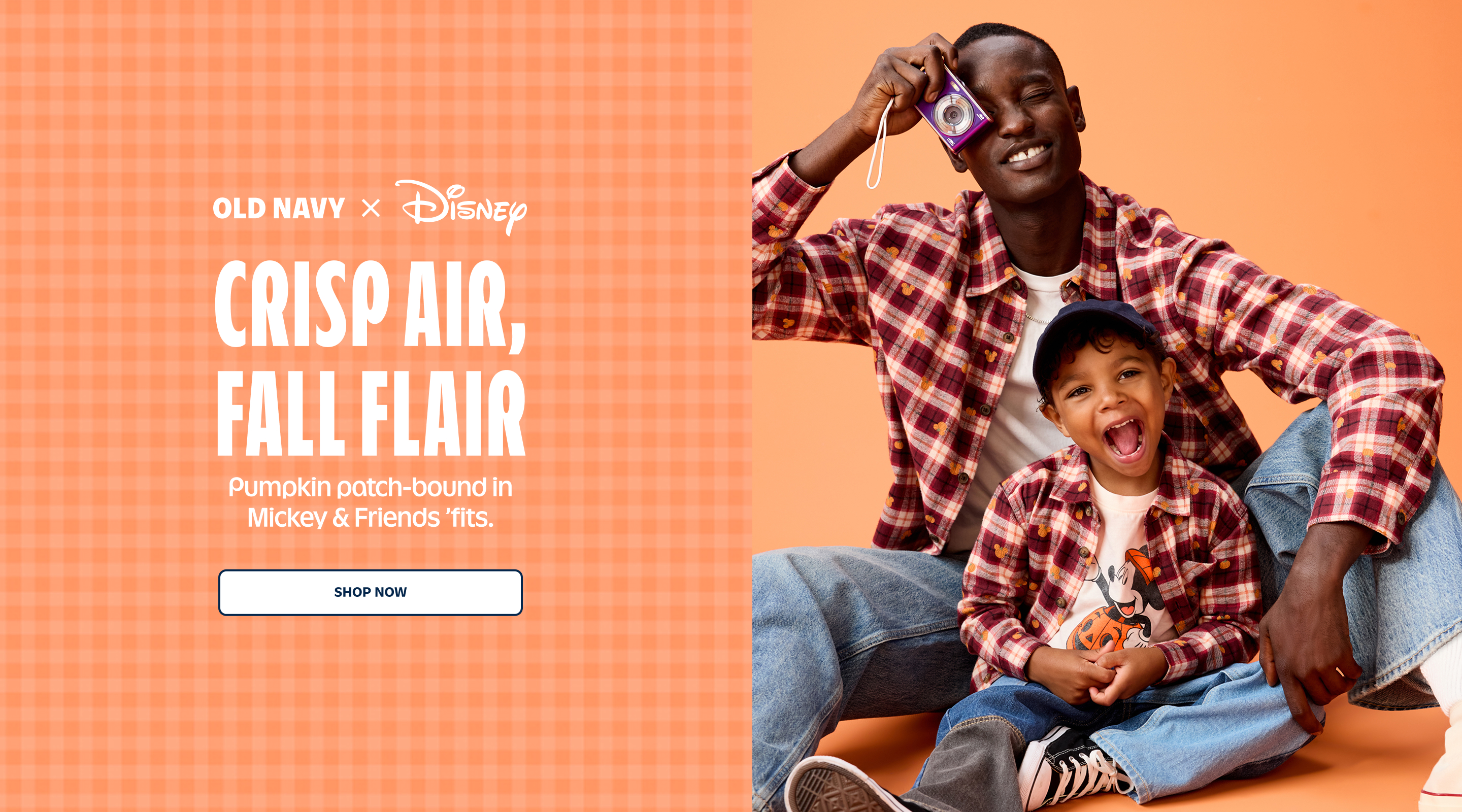 Old Navy x Disney. Crisp air, fall flair. Pumpkin patch-bound in Mickey & Friends 'fits.