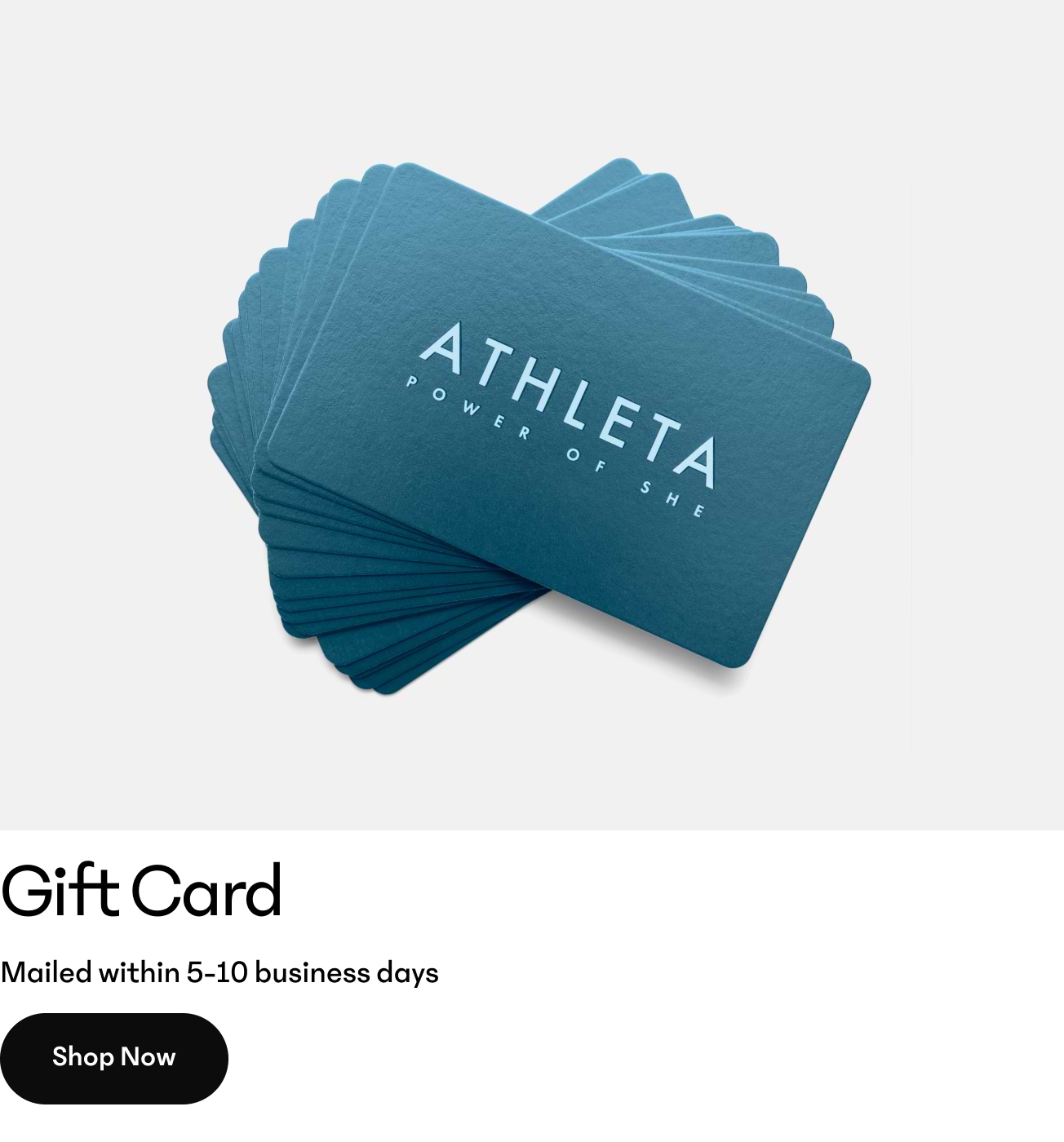 Stack of teal Athleta gift cards reading “Power of She.”