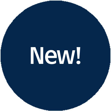Dark blue circular badge labeled “New!”.