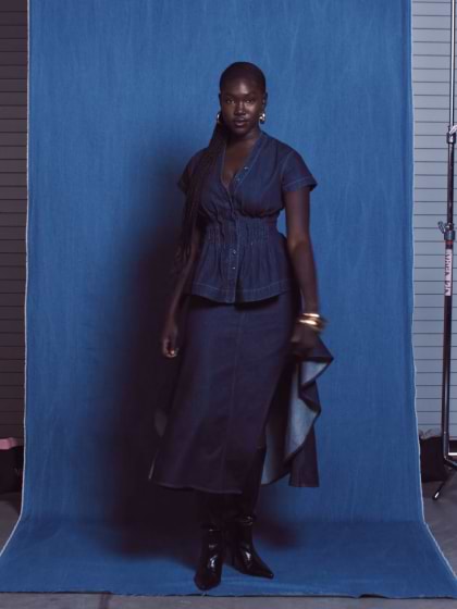 The Ruffle Denim Midi Skirt