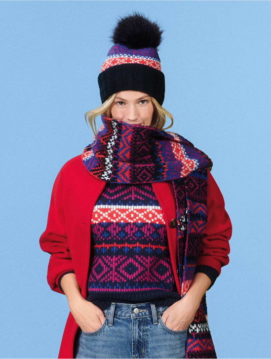 Image of a femlae model wearing Old Navy cold weather accessories.