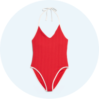 Image of an Old Navy red one piece women's bathing suit.