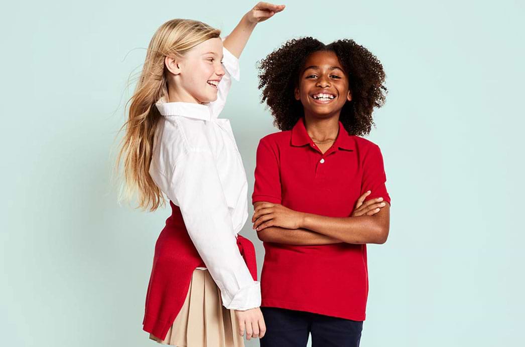 Image of a two young models wearing Old Navy school uniforms.