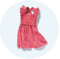 Red, white and blue gingham dress.