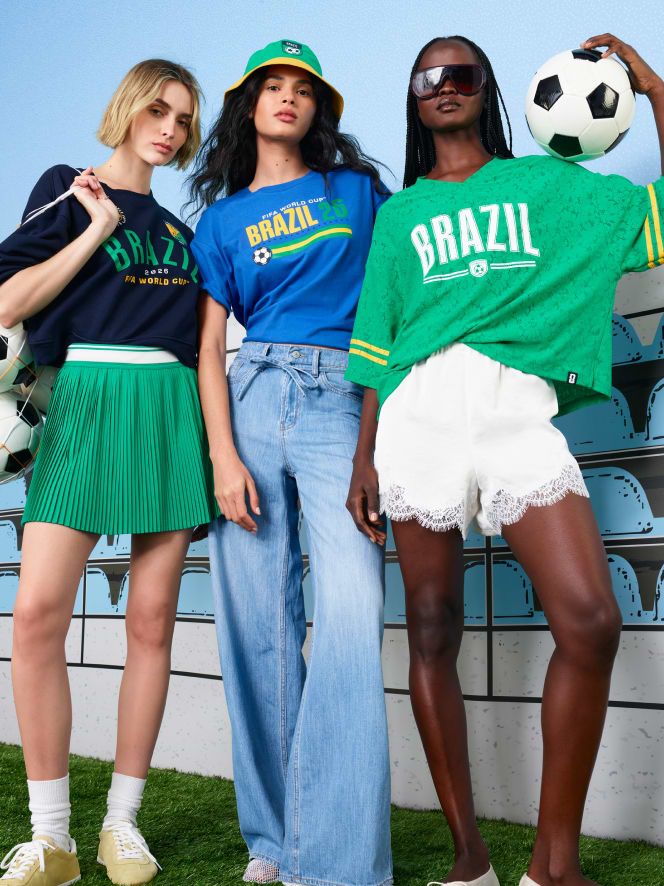 Three women wearing Old Navy FIFA gears.
