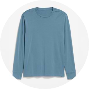 Muted blue long-sleeve crewneck T-shirt.