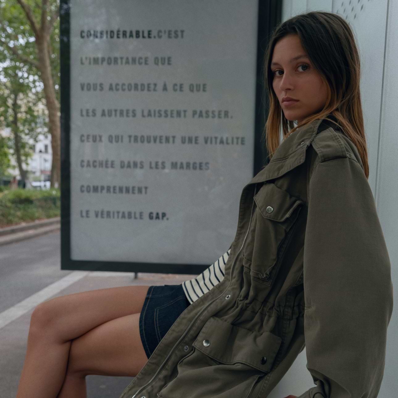 Paloma Le Friant wearing the Gap x A.P.C. collection