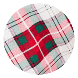 a red, green and white plaid fabric is shown in a circle