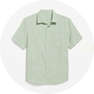 Image of green button-down shirt.