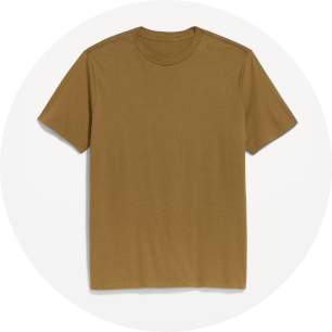 Plain brown short-sleeve crew-neck T-shirt on a white background.