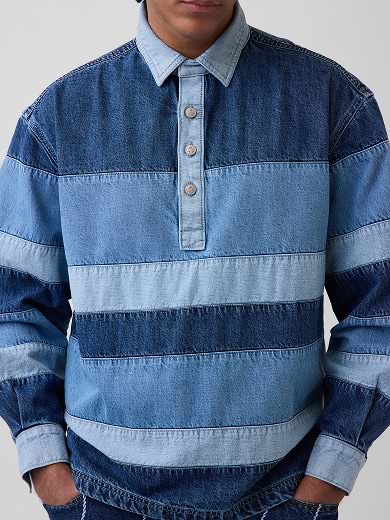 Stripe Denim Polo Shirt alt