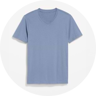 Light blue V-neck short-sleeve T-shirt on white background.