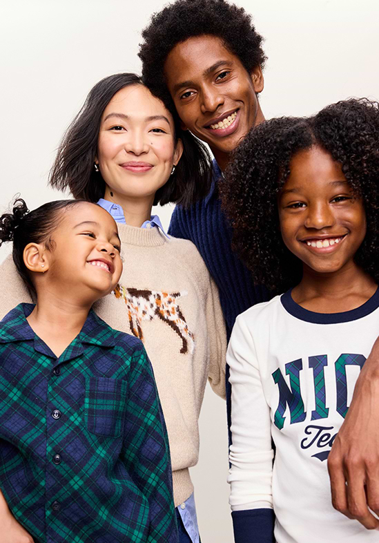 Image of a family wearing Old Navy matching pajamas.