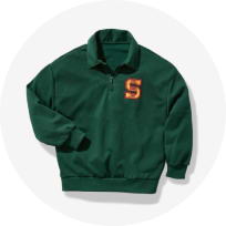 Chandail en coton ouaté vert foncé de style universitaire avec lettre appliquée pour garçon.