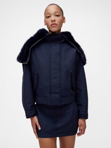 Faux Fur-Lined Crop
 Bomber Jacket alt