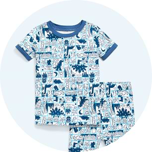 Image of blue dinosaur pajamas. 