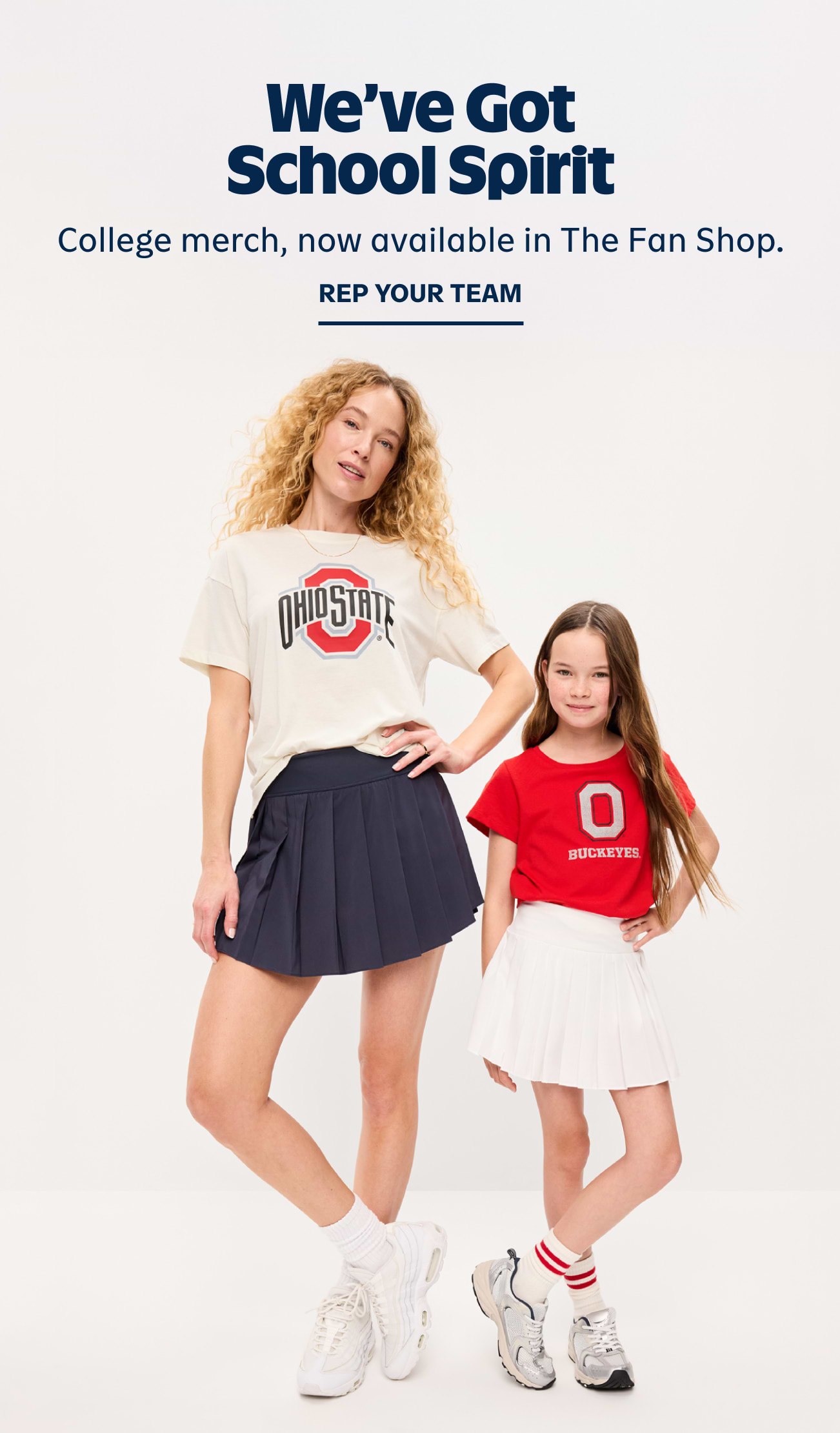 We've got school spirit. College merch, now available in The Fan Shop. Rep your team. 