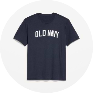 T-shirt bleu marine à col rond avec « OLD NAVY » en lettres blanches.