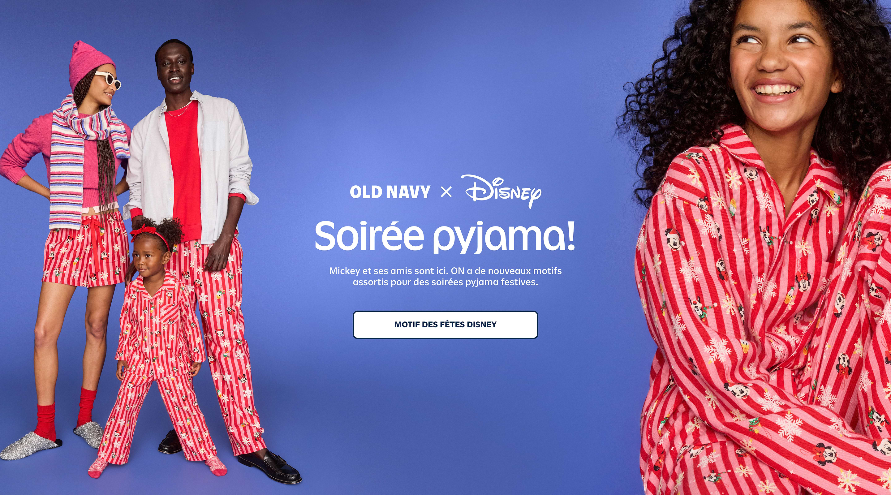 Old Navy x Disney – Soirée pyjama. Motif des fêtes Disney.