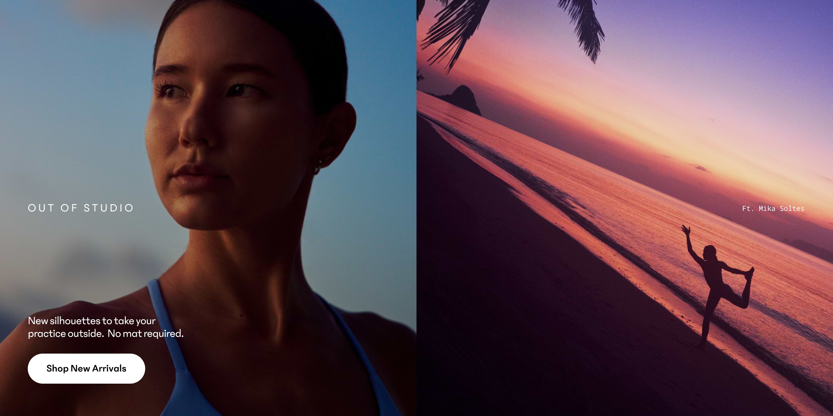 a woman doing yoga on the beach with the sunset in the background