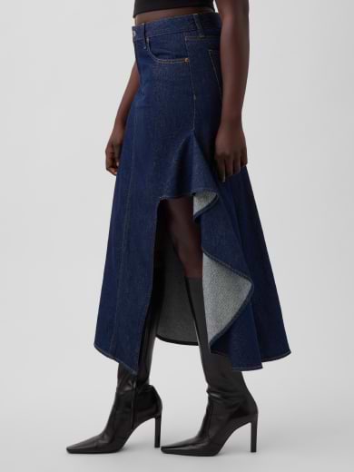 Ruffle Denim Midi Skirt alt
