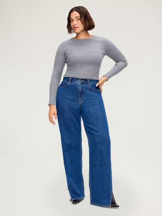 A wide leg medium wash jean for an everyday look.