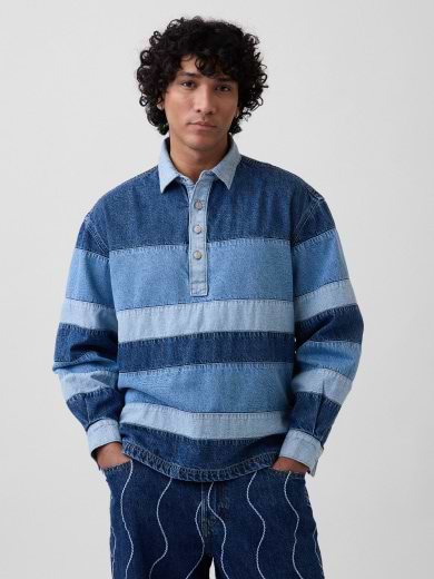 Stripe Denim Polo Shirt