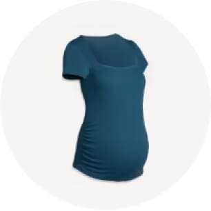 Teal short-sleeve maternity T-shirt with ruched sides.