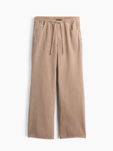 a pair of beige pants with drawstring waist