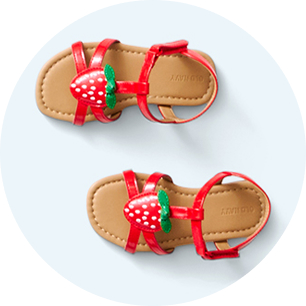 Image of a pair of red strawberry sandals. 