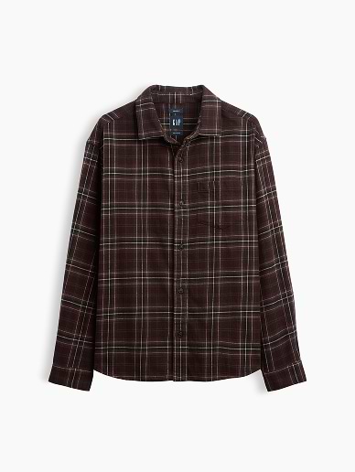 a brown plaid shirt with a long sleeve