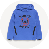 Chandail à capuchon bleu à imprimé avec poche devant pour la rentrée scolaire pour garçon.