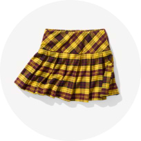Girls yellow plaid pleated mini skirt for school outfits.