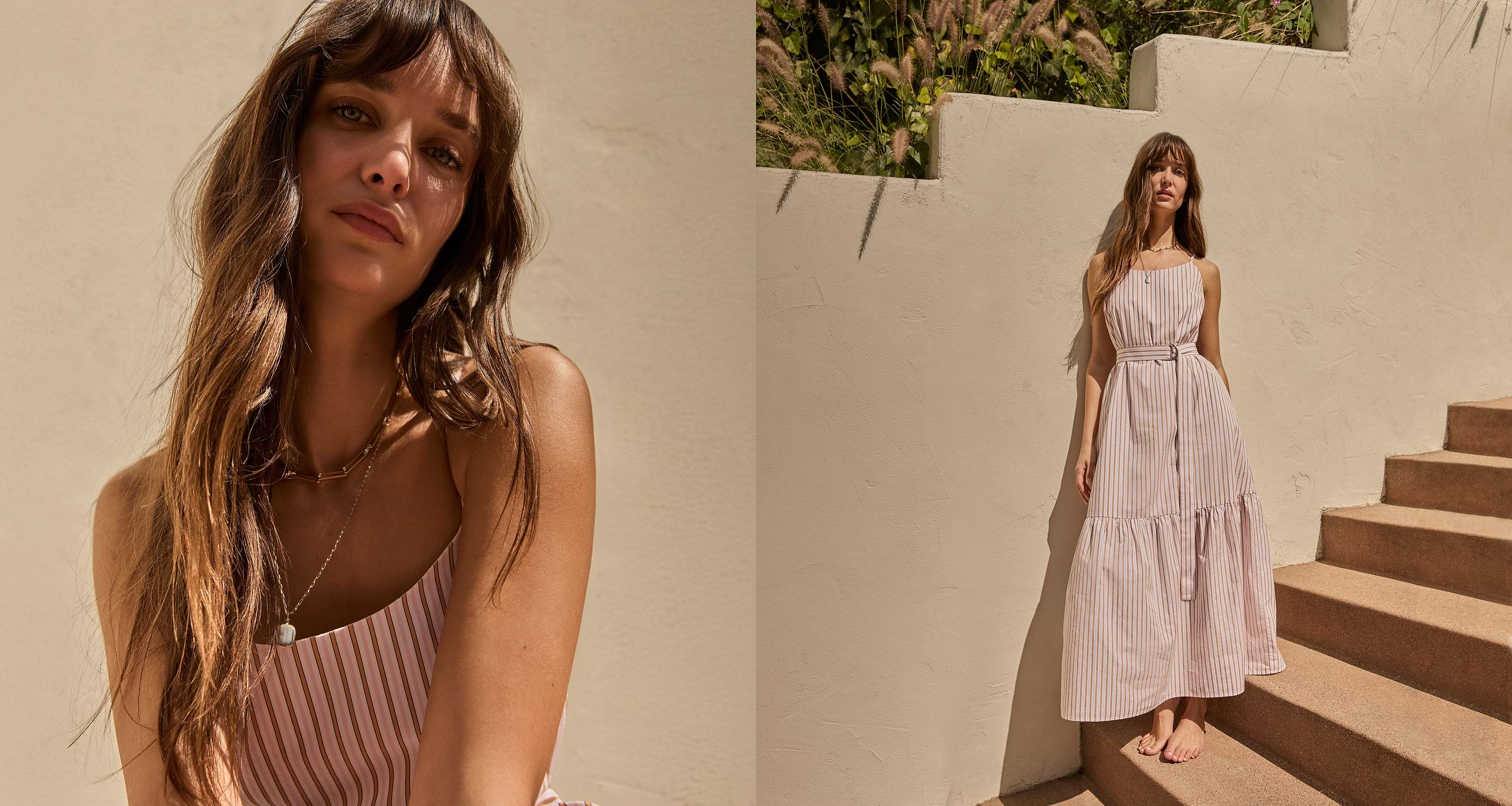 Woman in striped dress.