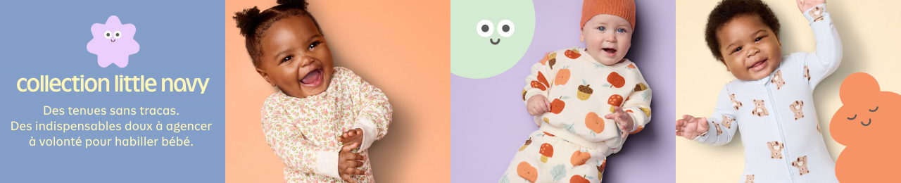 Collection little navy. Des tenues sans tracas. Des indispensables doux à agencer à volonté pour habiller bébé.