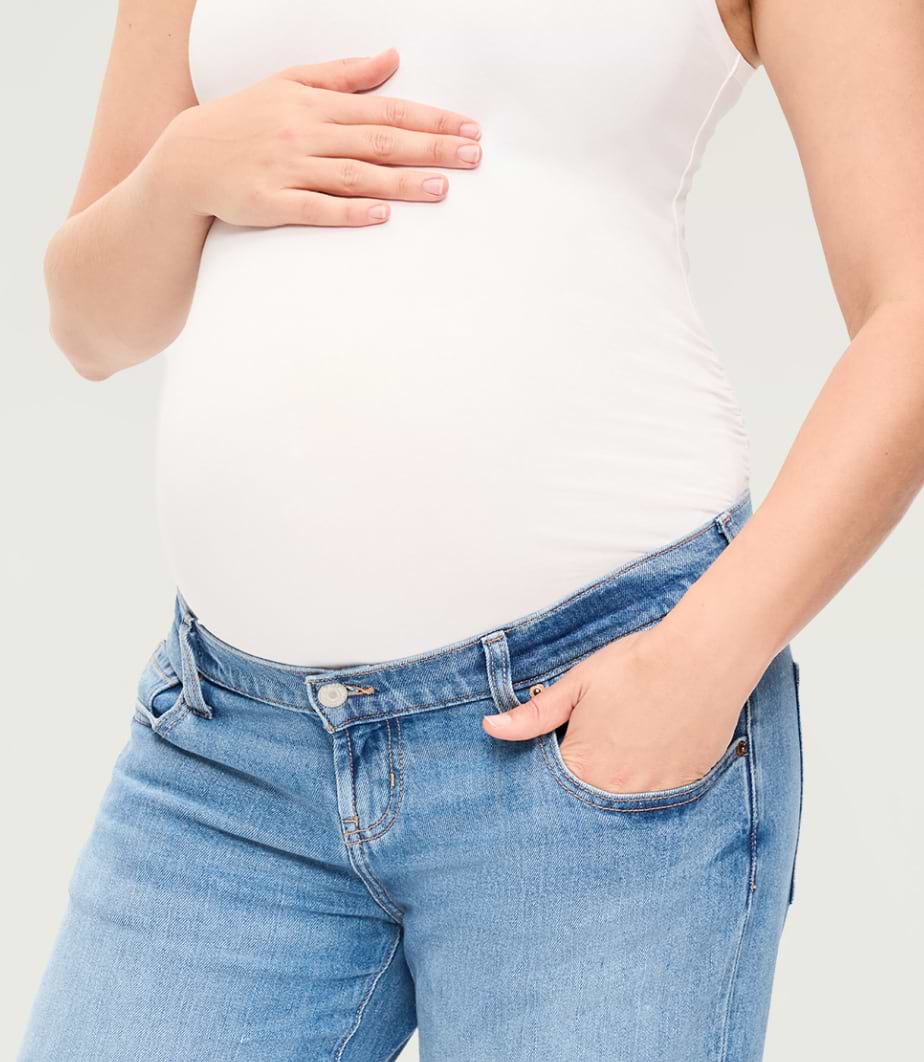 Image of a pregnant model wearing Old Navy no panel maternity jeans.
