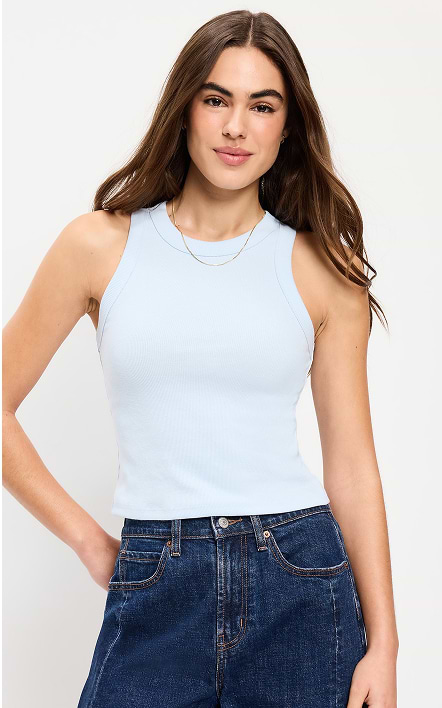 A woman wearing an Old Navy tank top.