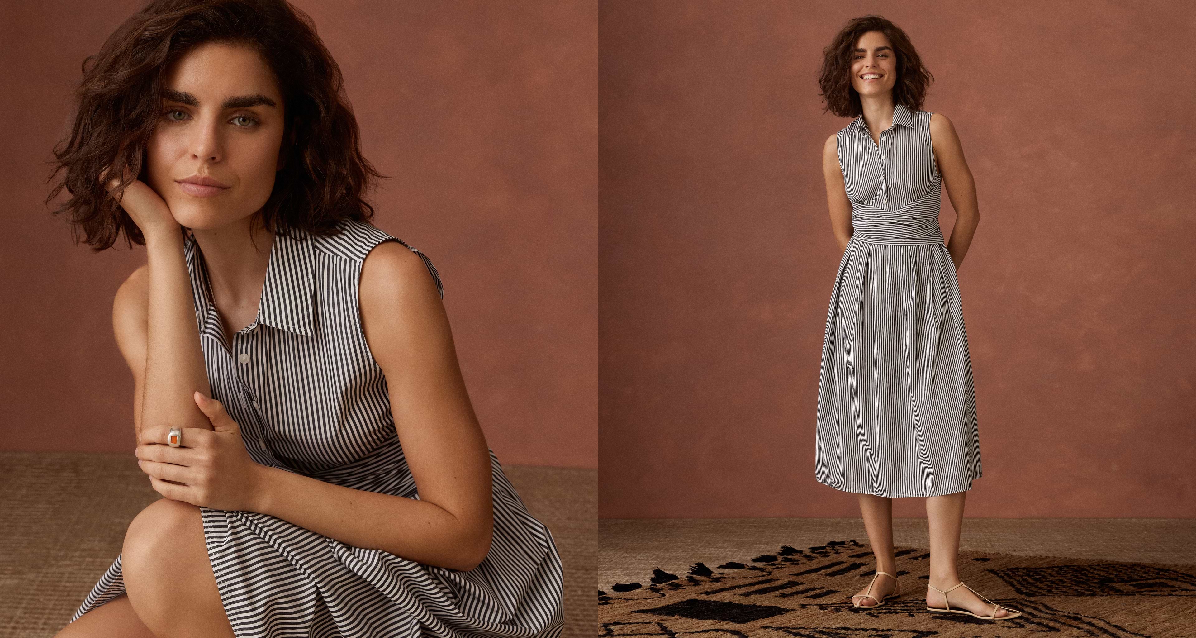 Woman in striped dress.