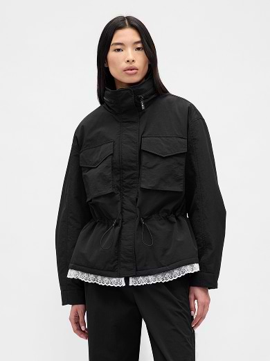 Lace-Trim Cinched 
Jacket