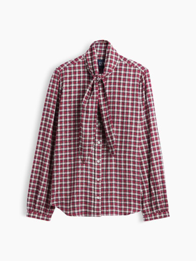 a shirt with a red and white plaid tie